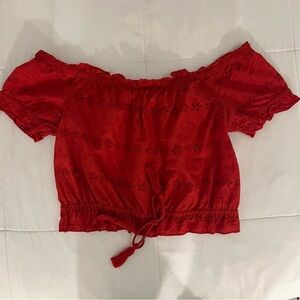 Red off the shoulder crop top
